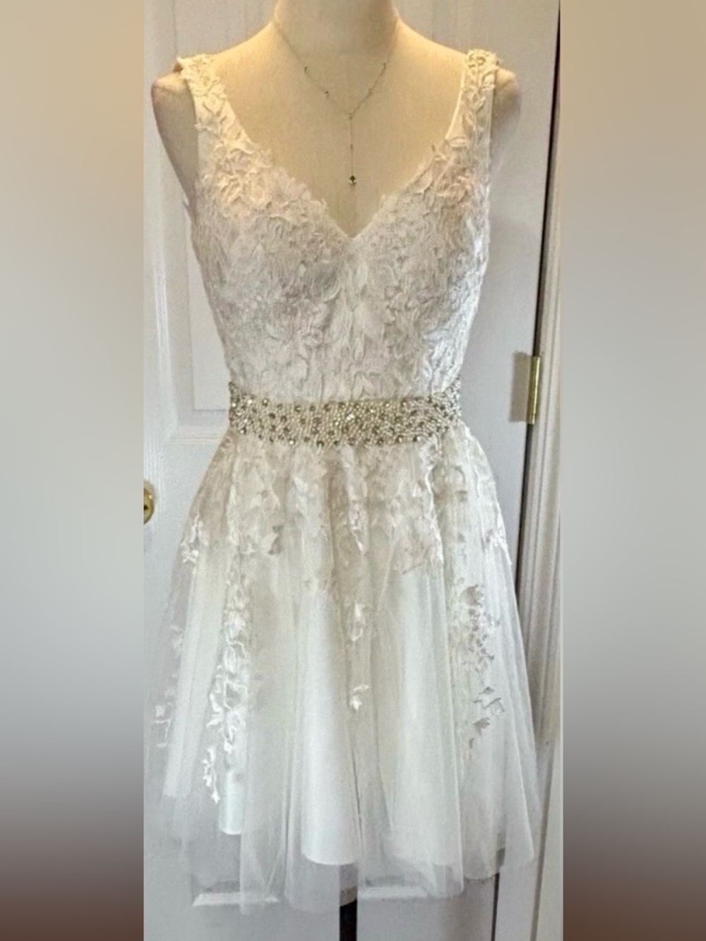 Jovani Floral Bridal Prom Cocktail Dress Tulle Skirt Ivory Size 2 #JVN68267